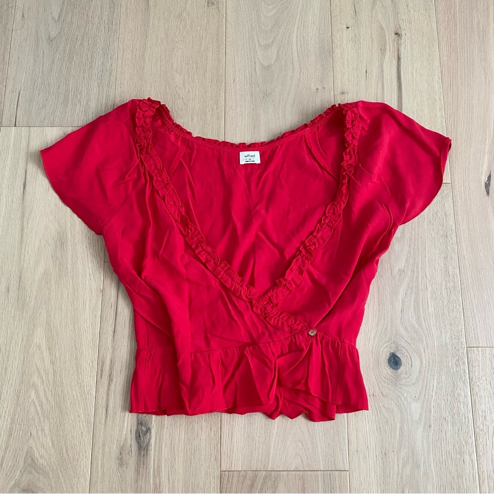 Aritzia Wilfred Free “Aurelia” Red Ruffle Blouse ❤️ - Picture 2 of 9